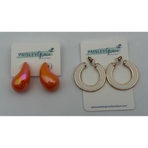 Paisley Grace Boutique Earring Set Iridescent Orange Teardrops White Gold Hoops